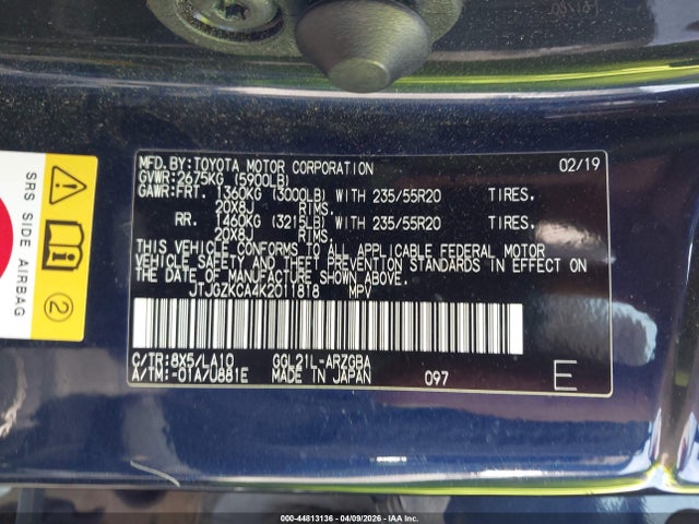 JTJGZKCA4K2011818 Lexus Rx 350l Luxury