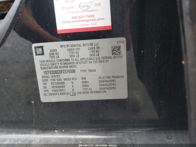 44813137 :رقم المزاد ، 1GTV2UEC5FZ379396 vin ، 2015 Gmc Sierra 1500 Sle مزاد بيع
