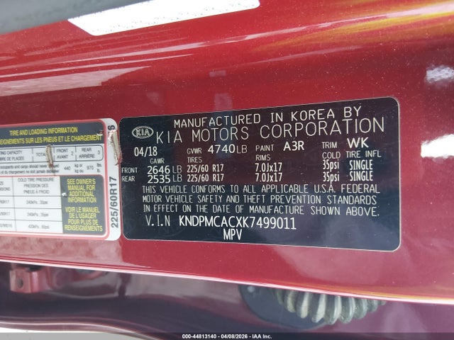 44813140 :رقم المزاد ، KNDPMCACXK7499011 vin ، 2019 Kia Sportage Lx مزاد بيع