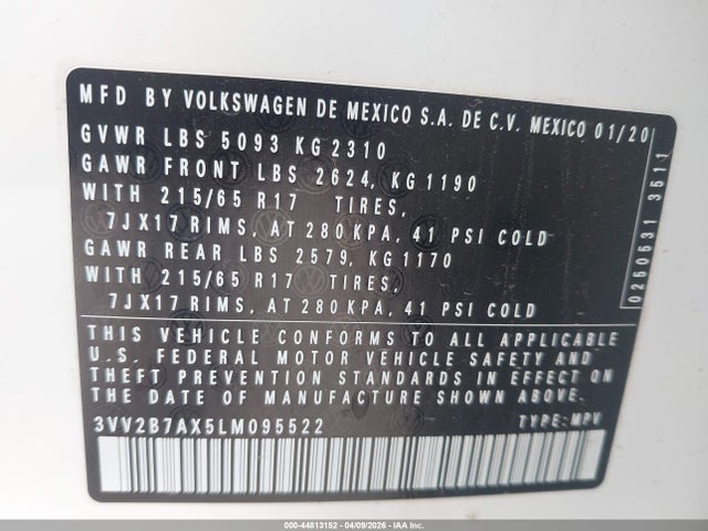 Продажа на аукционе авто 2020 Volkswagen Tiguan 2.0t Se/2.0t Se R-line Black/2.0t Sel, vin: 3VV2B7AX5LM095522, номер лота: 44813152