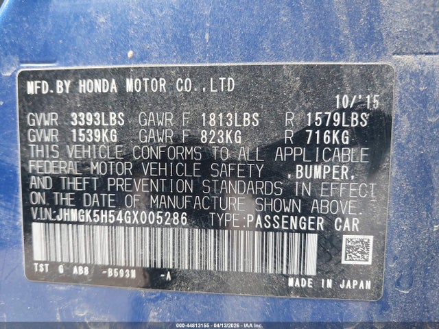 JHMGK5H54GX005286 Honda FIT LX