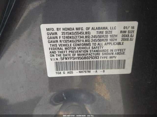 5FNYF5H95GB029393 Honda Pilot Touring