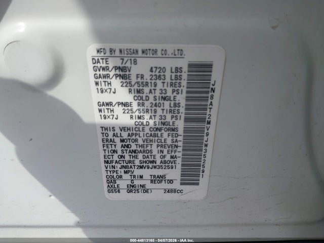 2018 Nissan Rogue Sl მანქანა იყიდება აუქციონზე, vin: JN8AT2MV9JW352591, აუქციონის ნომერი: 44813165