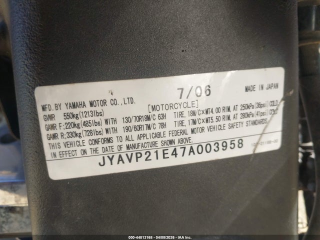 2007 YAMAHA XV1900 JYAVP21E47A003958 Photo 9