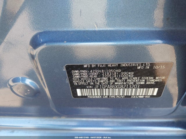 Продажа на аукционе авто 2016 Subaru Impreza 2.0i Premium, vin: JF1GPAB6XG8213203, номер лота: 44813169