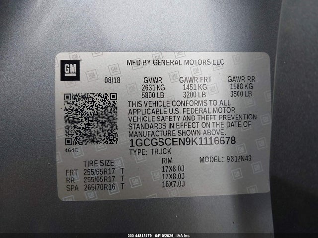 1GCGSCEN9K1116678 Chevrolet Colorado Lt