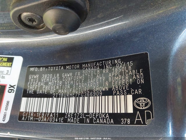Toyota COROLLA L 2015 2T1BURHE7FC366909 Image 9