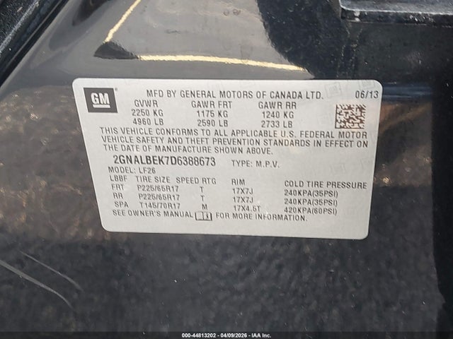 2013 Chevrolet Equinox Ls მანქანა იყიდება აუქციონზე, vin: 2GNALBEK7D6388673, აუქციონის ნომერი: 44813202