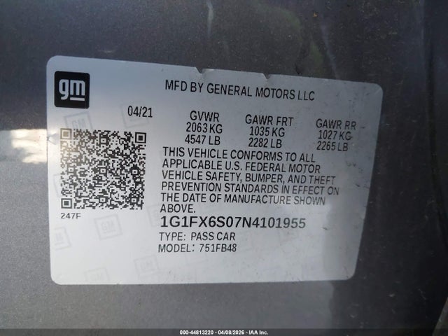 1G1FX6S07N4101955 Chevrolet Bolt Ev Fwd 2lt