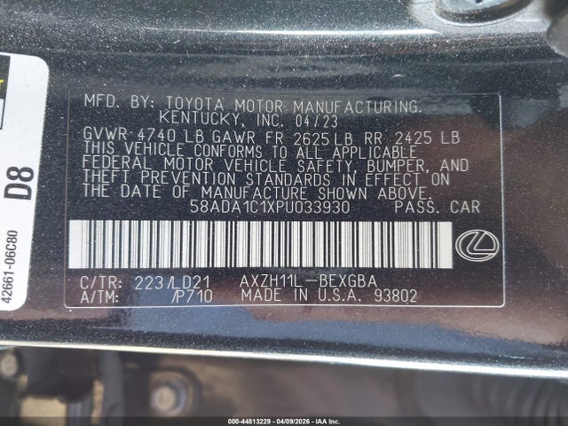 44813229 :رقم المزاد ، 58ADA1C1XPU033930 vin ، 2023 Lexus Es 300h مزاد بيع