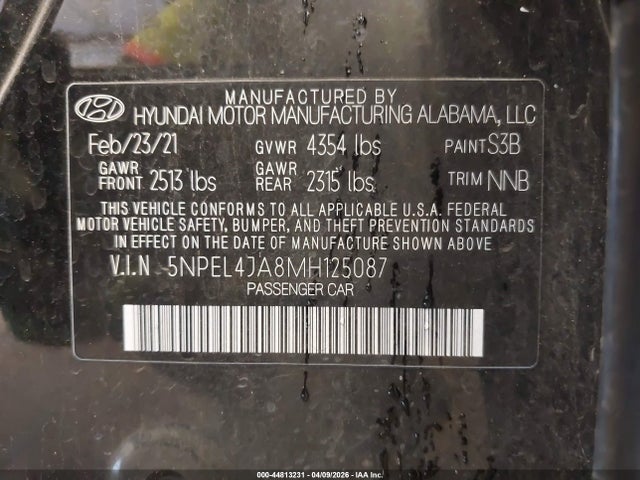 Aukcja sprzedaży 2021 Hyundai Sonata Sel, vin: 5NPEL4JA8MH125087, numer aukcji: 44813231