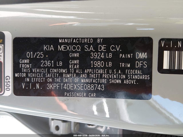 44813239 :رقم المزاد ، 3KPFT4DEXSE088743 vin ، 2025 Kia K4 Lxs مزاد بيع
