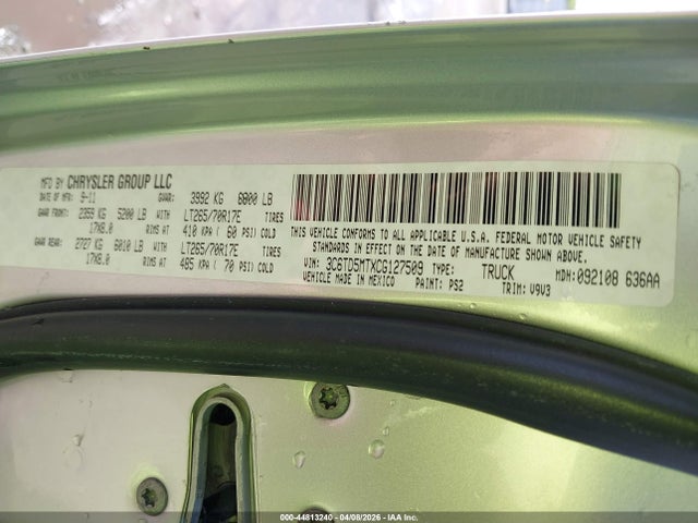 Продаж на аукціоні авто 2012 Ram 2500 Slt, vin: 3C6TD5MTXCG127509, номер лоту: 44813240