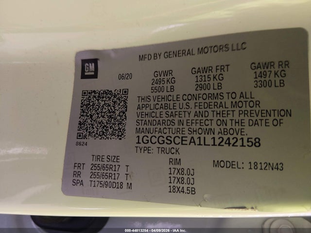 44813254 :رقم المزاد ، 1GCGSCEA1L1242158 vin ، 2020 Chevrolet Colorado 2wd  Short Box Lt مزاد بيع
