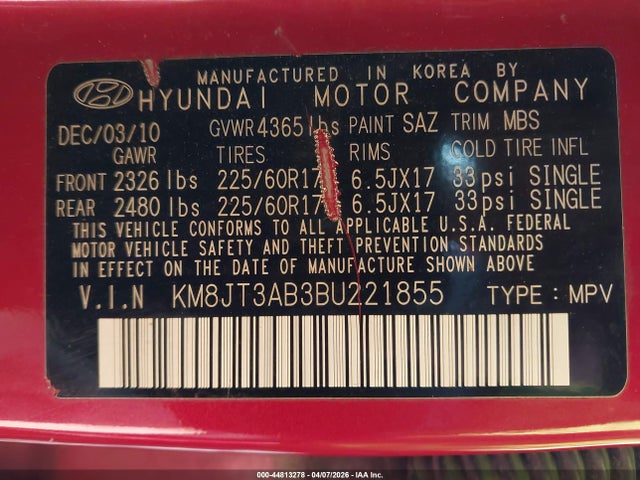2011 HYUNDAI TUCSON KM8JT3AB3BU221855 Photo 8