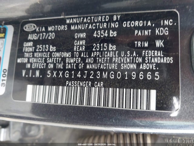 5XXG14J23MG019665 KIA K5 LXS
