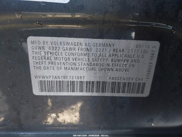 Продаж на аукціоні авто 2011 Volkswagen Cc Sport, vin: WVWNP7AN1BE721857, номер лоту: 44813294