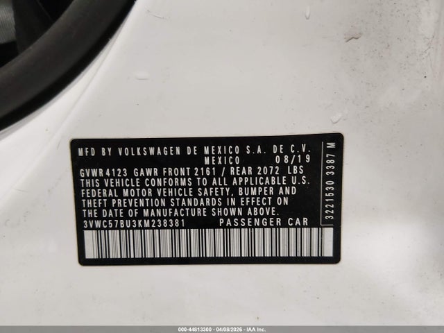 3VWC57BU3KM238381 Volkswagen Jetta 1.4t R-line/1.4t S/1.4t Se