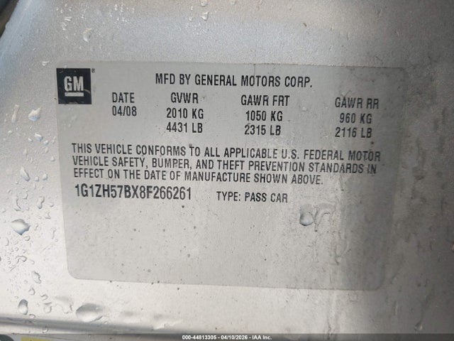 Aukcja sprzedaży 2008 Chevrolet Malibu Lt, vin: 1G1ZH57BX8F266261, numer aukcji: 44813305