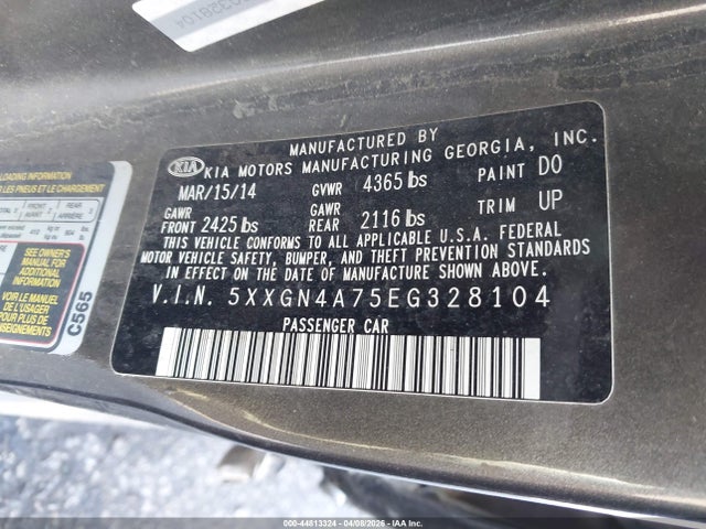 2014 Kia Optima Ex მანქანა იყიდება აუქციონზე, vin: 5XXGN4A75EG328104, აუქციონის ნომერი: 44813324