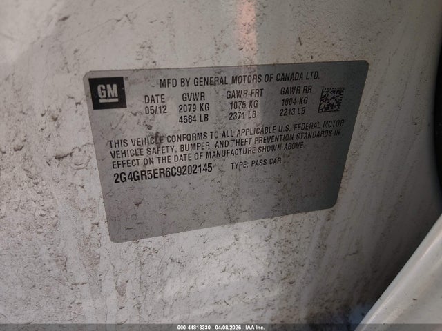 Продажа на аукционе авто 2012 Buick Regal, vin: 2G4GR5ER6C9202145, номер лота: 44813330