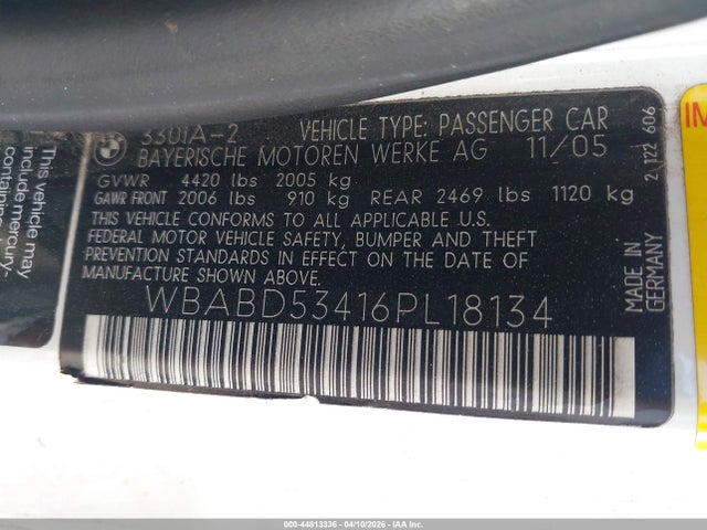 44813336 :رقم المزاد ، WBABD53416PL18134 vin ، 2006 Bmw 330ci مزاد بيع