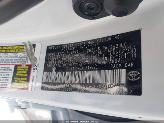 2019 TOYOTA CAMRY 4T1B11HK6KU713686 Photo 8