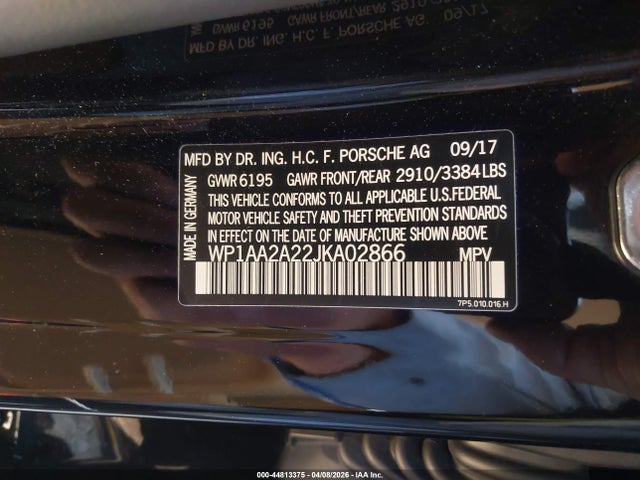 44813375 :رقم المزاد ، WP1AA2A22JKA02866 vin ، 2018 Porsche Cayenne Platinum Edition مزاد بيع