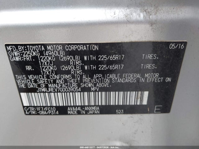 JTMRJREV7GD039054 Toyota Rav4 Hybrid Xle
