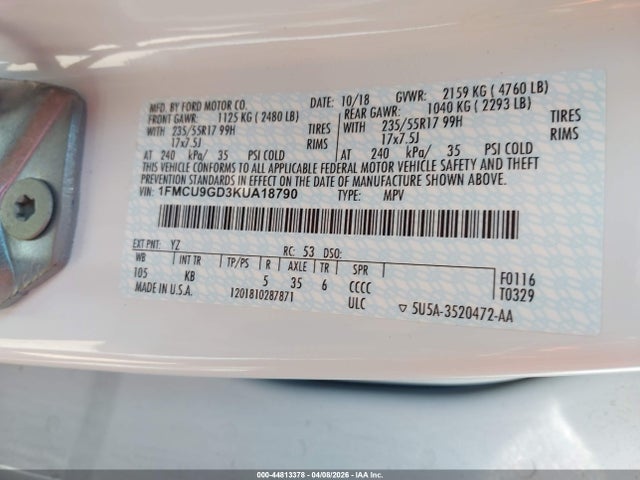 2019 FORD ESCAPE 1FMCU9GD3KUA18790 Photo 8