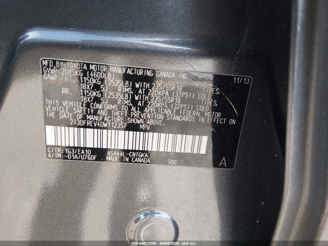 Aukcja sprzedaży 2013 Toyota Rav4 Limited, vin: 2T3DFREV4DW112357, numer aukcji: 44813380