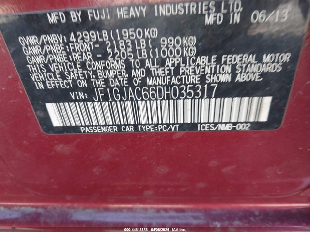 Продаж на аукціоні авто 2013 Subaru Impreza 2.0i Premium, vin: JF1GJAC66DH035317, номер лоту: 44813388