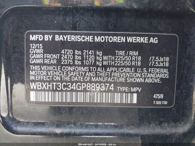 Продажа на аукционе авто 2016 Bmw X1 Xdrive28i, vin: WBXHT3C34GP889374, номер лота: 44813437