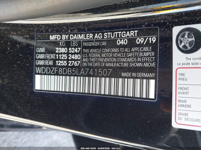 44813439 :رقم المزاد ، WDDZF8DB5LA741507 vin ، 2020 Mercedes-benz E 350 مزاد بيع