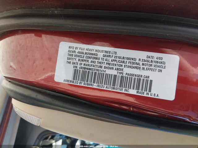 Aukcja sprzedaży 2003 Subaru Outback Limited, vin: 4S3BH686237651414, numer aukcji: 44813465