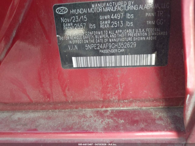 Продаж на аукціоні авто 2016 Hyundai Sonata Se, vin: 5NPE24AF9GH352629, номер лоту: 44813467
