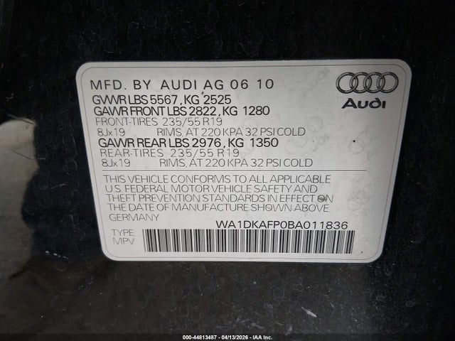 Продаж на аукціоні авто 2011 Audi Q5 3.2 Premium Plus, vin: WA1DKAFP0BA011836, номер лоту: 44813487