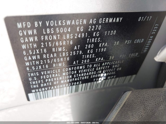WVGBV7AX0HK027063 Volkswagen Tiguan 2.0t/2.0t S