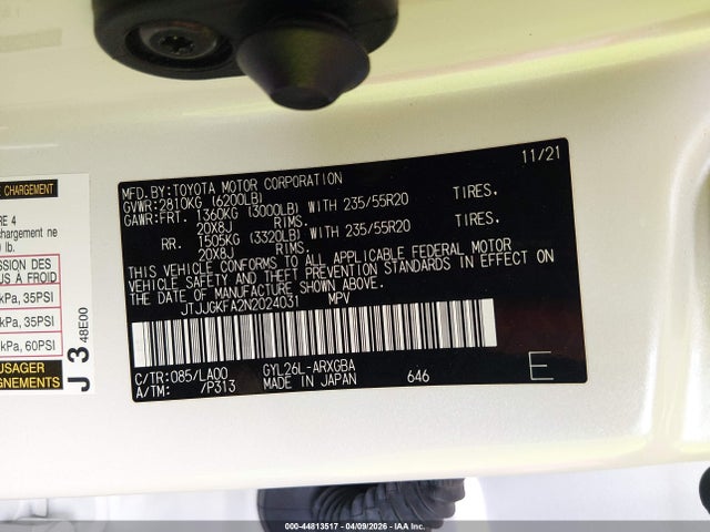 44813517 :رقم المزاد ، JTJJGKFA2N2024031 vin ، 2022 Lexus Rx 450hl Luxury مزاد بيع