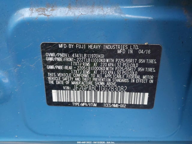 44813522 :رقم المزاد ، JF2GPABC1GG283082 vin ، 2016 Subaru Crosstrek 2.0i Premium مزاد بيع