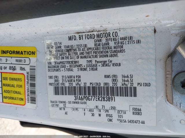 Ford FUSION S 2014 3FA6P0G77ER283891 Image 9
