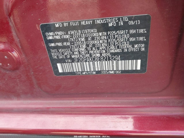 Aukcja sprzedaży 2014 Subaru Xv Crosstrek 2.0i Limited, vin: JF2GPAKC8E8213294, numer aukcji: 44813554