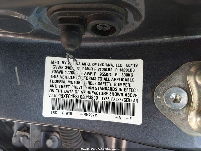 2019 Honda Civic Ex მანქანა იყიდება აუქციონზე, vin: 19XFC1F34KE013899, აუქციონის ნომერი: 44813562