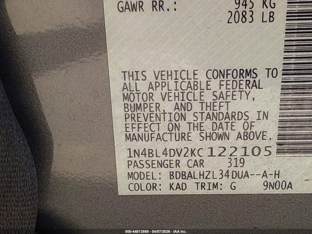 Nissan Altima 2.5 Sv 2019 1N4BL4DV2KC122105 Image 9