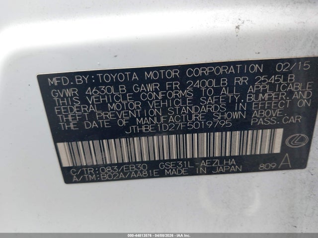 Продаж на аукціоні авто 2015 Lexus Is 350, vin: JTHBE1D27F5019795, номер лоту: 44813576