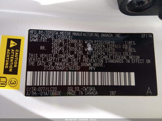 Aukcja sprzedaży 2015 Lexus Rx 350, vin: 2T2ZK1BA6FC162397, numer aukcji: 44813578
