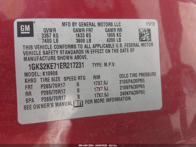 Продажа на аукционе авто 2014 Gmc Yukon Xl 1500 Slt, vin: 1GKS2KE71ER217231, номер лота: 44813594