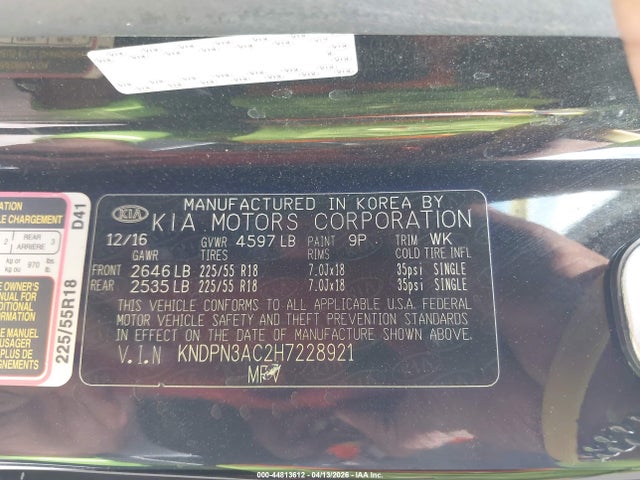 Aukcja sprzedaży 2017 Kia Sportage Ex, vin: KNDPN3AC2H7228921, numer aukcji: 44813612