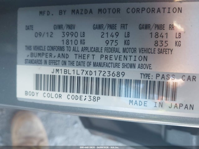 Продаж на аукціоні авто 2013 Mazda Mazda3 I Touring, vin: JM1BL1L7XD1723689, номер лоту: 44813620