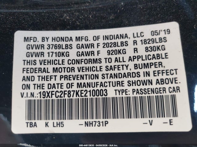 Honda Civic Sport 2019 19XFC2F87KE210003 Image 9